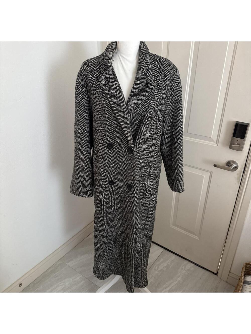 Vintage 80's HUNTERS RUN Women Single Breasted Glen Tweed Coat Long Wool Blend